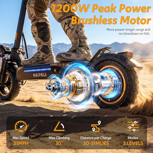 Off Road Electric Scooter Adults, 1200W Motor 31-Mile Range, 31 MPH, 11" All-Terrain Tires & Dual Suspension, disc Brakes UL Certified - color: Orange