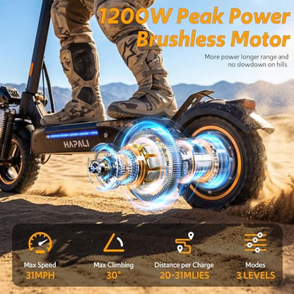Off Road Electric Scooter Adults, 1200W Motor 31-Mile Range, 31 MPH, 11" All-Terrain Tires & Dual Suspension, disc Brakes UL Certified - color: Orange