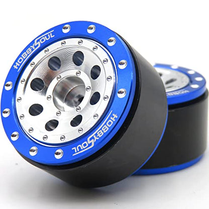 Adjustable Offset 1.0 Beadlock wheels Blue Silver, Heavy RC 1.0 Wheels 7mm Hex Rims For 1/18 Traxxas TRX4M Axial SCX24 Crawler & Other 1/24 1/18 RC Crawler Truck, (4-Pack) - color: Blue & Silver