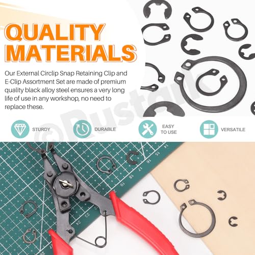 312Pcs 4 in 1 Snap Ring Pliers with M1.5-M10 Black E-Clip Circlip Retaining Rings Assortment Kit and M4-M28 C-Clip External Snap Rings Assortment Kit with Tweezers