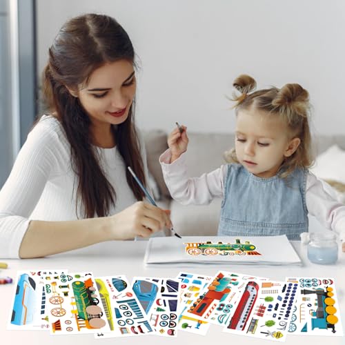 Make-a-face Sticker, Make Your Own Train Mix and Match Stickers | 24 Sheets Train Stickers DIY Crafts Party Supplies School Activity Reward Birthday Gifts for Kids - style: Train
