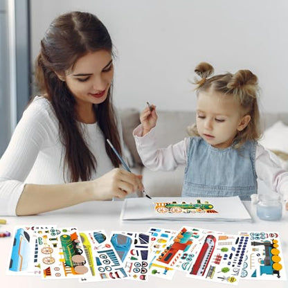 Make-a-face Sticker, Make Your Own Train Mix and Match Stickers | 24 Sheets Train Stickers DIY Crafts Party Supplies School Activity Reward Birthday Gifts for Kids - style: Train