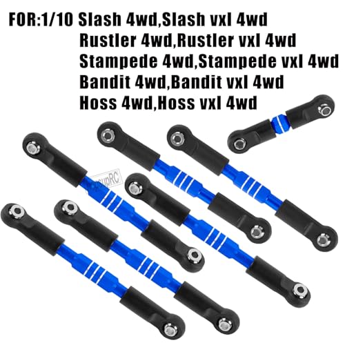 RC Upgrades Part Adjustable Turnbuckles Camber Links Toe Link for 1/10 Slash/Rustler/Stampede/Bandit VXL 4WD 4X4.Alloy Front&Rear Link Set,Navy Blue - color: Blue(for 1/10)