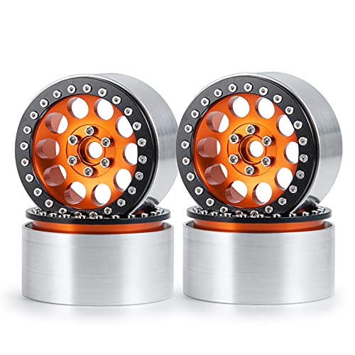 Aluminum 2.2" Beadlock Wheels Rims 35mm for 1/10 RC Crawler Truck Car SCX10,SCX10-II,TRX4,Wraith,4PCS (Orange) - color: Orange
