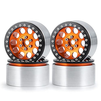 Aluminum 2.2" Beadlock Wheels Rims 35mm for 1/10 RC Crawler Truck Car SCX10,SCX10-II,TRX4,Wraith,4PCS (Orange) - color: Orange