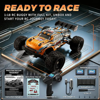 HAIBOXING 1:18 Fast RC Car, Remote Control Truck for Adults&Kids | Hobby RC Truck for Boys. 36KPH High-speed Off-Road RC Electric Vehicle with 2 Rechargeable Batteries（18858E） - style: 1/18 RC car