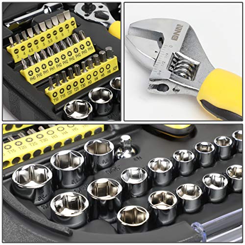 DNA MOTORING 64pcs Mechanic's Auto & Home Repair Tool Box, Screwdriver Bit Tool Set, SAE and Metric Socket Wrench Set, Yellow/Black, TOOLS-00027 - style: Mechanic Repair Tool box