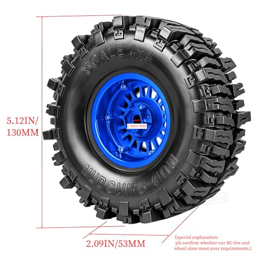 RC 2.2" Beadlock Wheel and Tires Set for 1/8 1/10 TRX4 TRX6 SCX10 II III D90 90046 Gen8 MST VS4-10 CFX Crawler Car,(4PCS) RC Wheels Rims&2.2 Beadlock Wheel Tires,Navy Blue - color: Navy Blue(2.2 Tires Wheels)