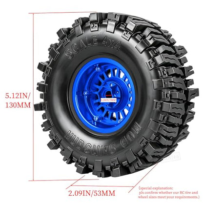 RC 2.2" Beadlock Wheel and Tires Set for 1/8 1/10 TRX4 TRX6 SCX10 II III D90 90046 Gen8 MST VS4-10 CFX Crawler Car,(4PCS) RC Wheels Rims&2.2 Beadlock Wheel Tires,Navy Blue - color: Navy Blue(2.2 Tires Wheels)