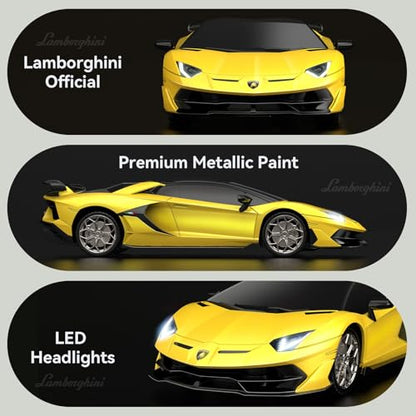 AEROQUEST Lamborghini Remote Control Car, 1:24 Scale Electric Sport Racing Hobby Toy Car Lamborghini Model Vehicle for Boys Girls Birthday Gifts, Yellow | Officially Licensed,Birthday Gift,Toys for ages 3-8,Aventador SVJ Mode,Electric Sport Racing,Hobby R