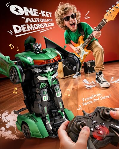 Veeniix V992 1:14 Scale 2-in-1 Transform RC Robot Car Toy, Green | Gesture Sensing & Auto Deformation, LED Lights & Sound, 2 Batteries 60 Min Play, Durable ABS, Gifts for Boys and Girls 4-6 - color: Green