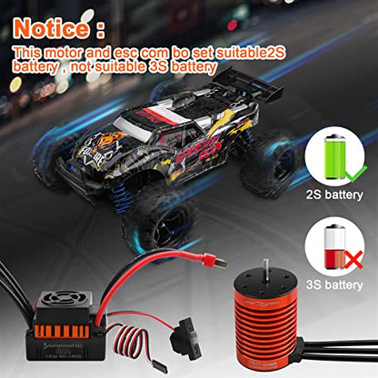 RC Motor & ESC Combo Set,1:10 F540 4370KV Brushless Motor and 60A ESC with Electric Speed Controller Program Card for 1/10 RC Off Road Car Trucks