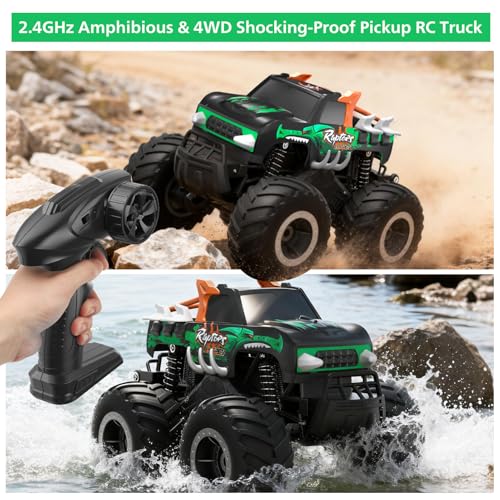HOMETALL Remote Control Monster Truck Toys - 1:16 Waterproof All Terrain RC Car Fast Remote Control Car with Crashworthy Body, Electric Vehicle Kids Truck Toys for Boys and Girls,Age 6+,Green - color: Green-black