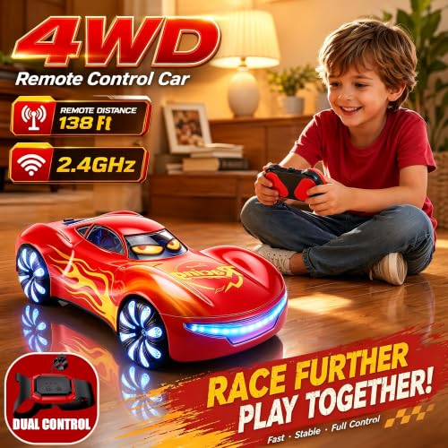 Gesture Sensing RC Stunt Car, 2.4GHz 4WD Remote Control Car for Kids 4-12 | 50 Min Play Time Dual Batteries, 360° Spinning Drift, Mist Spray & LED Wheels, Birthday Gift, Party Gifts for Kids Boys , Red - color: 4-red