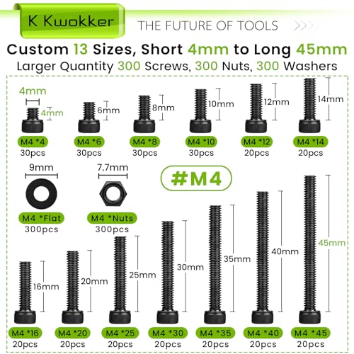 900PCS M4 Nuts and Bolts Assortment Kit 4mm-45mm, Upgraded Zinc Plated 12.9 Alloy Steel M4 Screw Assortment, Hex Socket Head Cap Machine Screws Bolts and Nuts Kit 4/6/8/10/12/14/16/20/25/30/35/40/45MM - size: A.M4