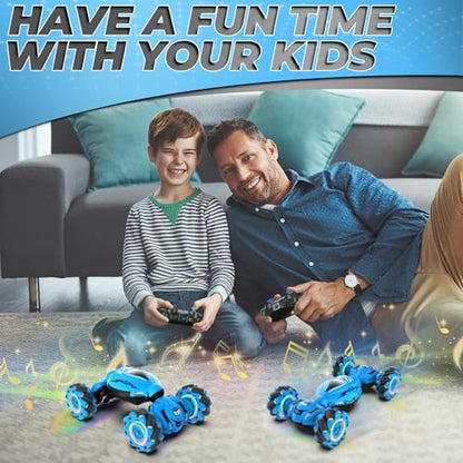 Dysaim Gesture RC Car, Gesture Sensing RC Stunt Car Toys for Kids 6-12 yr, 2.4GHz 4WD Hand Remote Control with Lights Music, Off-Road 360° Rotation Drift for Birthday Toy Gifts - color: Dark Blue