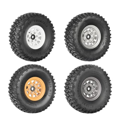 4PCS 1.55 Inch Aluminum Alloy Beadlock Wheel Rim Tyre and 95mm Rubber Tires Set for 1/10 RC Rock Crawler Car Upgrade Parts for Tamiya Axial AX90069 D90 TF2 CC01 LC70(10Holes-Yellow) - color: 10holes-yellow