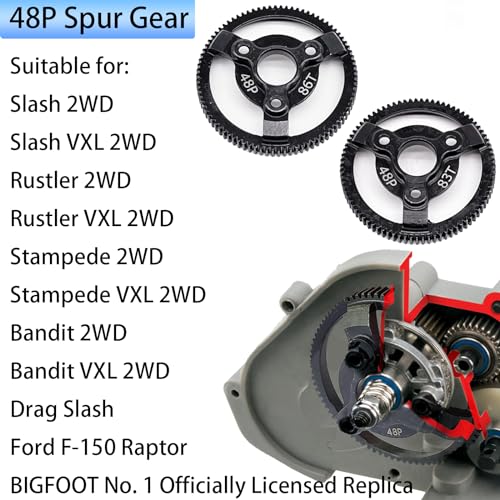 RC 48P 83T & 86T Spur Gear Hardened Steel Spur Gear Upgrades Part for Traxxas 1/10 Slash Stampede Rustler Bandit 2WD VXL XL-5 F-150 SVT, (83T & 86T) - size: 48P-Spur Gear-83T 86T