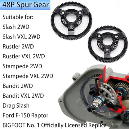 RC 48P 83T & 86T Spur Gear Hardened Steel Spur Gear Upgrades Part for Traxxas 1/10 Slash Stampede Rustler Bandit 2WD VXL XL-5 F-150 SVT, (83T & 86T) - size: 48P-Spur Gear-83T 86T
