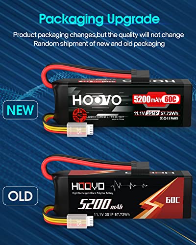HOOVO 11.1V 3S LiPo Battery 5200mAh 60C with Tr Plug 2Packs | for RC Car RC Truck Airplane Helicopter Boat Car Racing RC Hobby