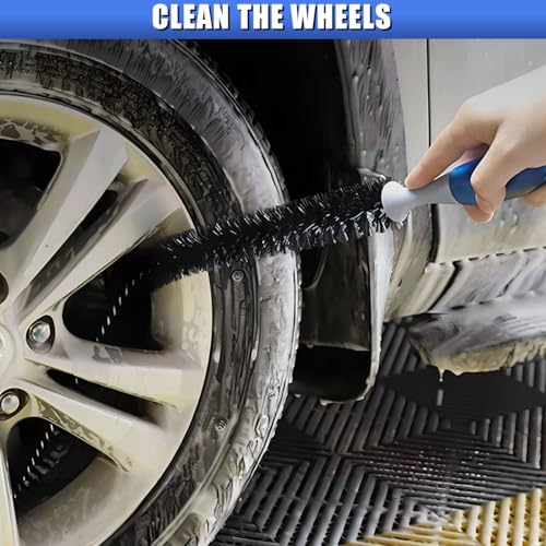 Long Handle Car Engine Cleaning Brush, Hard Bristle Automotive Wash Brushes, Flexible Bendable Vehicle Detailing Brush for Car Radiator Dryer Vent, Engine Oil Residue (2PCS) - size: 2PCS