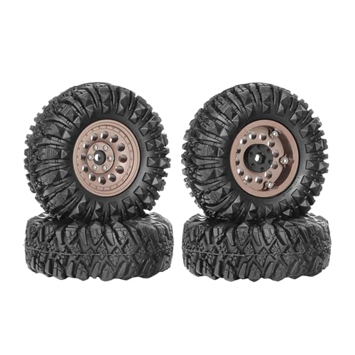 4PCS 1.3" Aluminum Alloy Beadlock Wheel Rims All-Terrain Tyre 70mm Rubber Tires Set with 5mm & 7mm Hex for 1/12 1/14 1/18 1/24 RC Rock Crawler Car Upgrade Parts (B-Brown) - color: B-brown