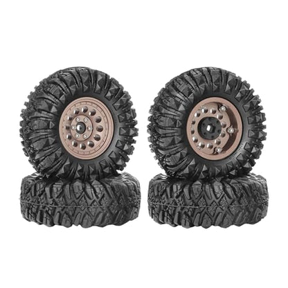 4PCS 1.3" Aluminum Alloy Beadlock Wheel Rims All-Terrain Tyre 70mm Rubber Tires Set with 5mm & 7mm Hex for 1/12 1/14 1/18 1/24 RC Rock Crawler Car Upgrade Parts (B-Brown) - color: B-brown