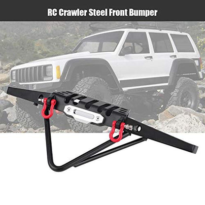 RC Crawler Front Bumper, Steel Construction with Integrated LED Lights, RC Car Upgrade Part, for Off-Road Adventures Rock Crawling Enthusiasts