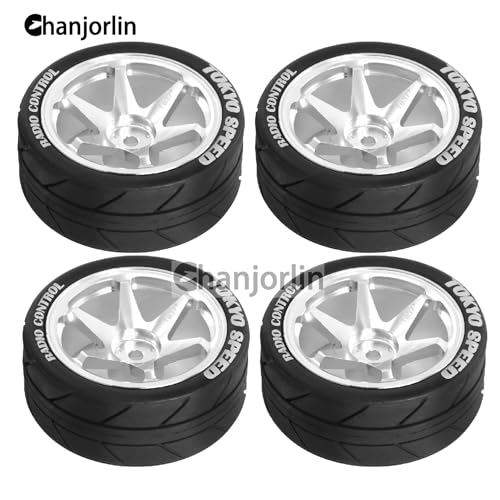 1/10 On Road Tires and Aluminum Wheels 12mm Hex RC Rally Racing Tyres OD 2.56" for Tamiya TT01 TT02 XV01 TA06 A959 PTG2 HPI KYOSHO PTG2 Traxxas 1:10 Street Touring Drift Car 4PCS (Silver) - color: Silver