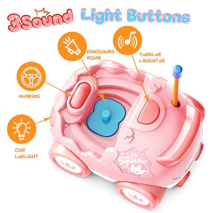 Kidz do 2 Pack Pink Dinosaur Remote Control Car Toys, Christmas Birthday Gifts for Boys Girls 2 3 4 Years Old, Dino RC Car with Music and Light, Toddlers Toys for Kids 2-4 Year Old,(Pink Blue) - color: Pink&blue