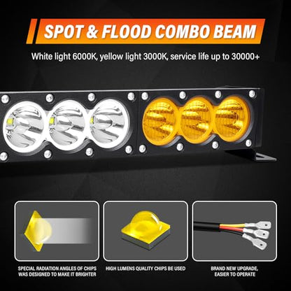 AUXTINGS 17 inch Single Row Dual Color LED Light Bar 90W Off Road Light Bar White Amber Combo LED Work Light Truck UTV 4x4 Cars SUVs ATVs Boats Fog Driving Light with Wiring Harness kit - size: 17 inch white amber