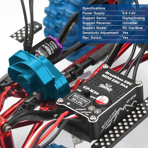GOUPRC Upgrade 30A Brushless ESC & 1224 4500KV Brushless Outrunner Motor with Blue Transmission for SCX24 RC Crawler Axial 1/24 RC Crawler Buggy - style: Blue Transmission
