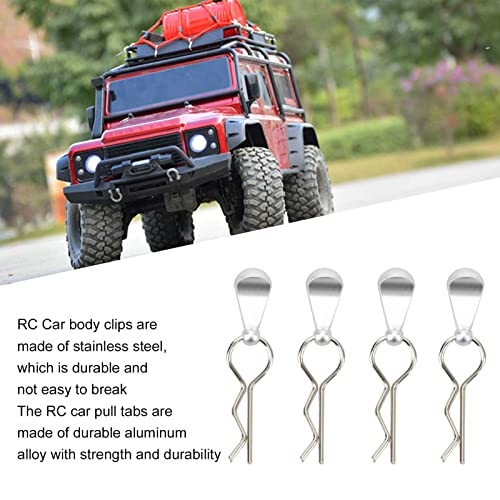 4Pcs RC Car Body Clips with Pull Tabs, Stainless Steel Universal Car Clips for 1 8 1 10 Remote Control Car Upgrade Parts (Silver) - color: Silver