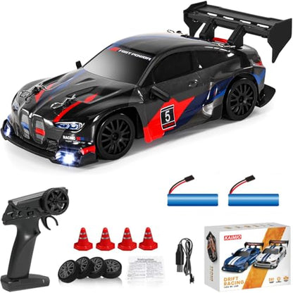 1:24 Scale RC Drift Car 4WD 2.4GHz 30KM/H High Speed Racing Sport Toy Car with LED Lights, Racing and Drift Wheels (8607-Black) - color: 8607-black