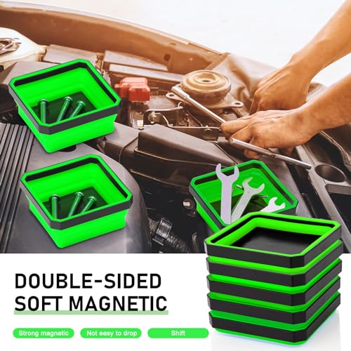 Barydat 10 Pcs Magnetic Tool Tray Collapsible Foldable Parts Trays Set Magnetic Screw Tray Magnetic Parts Bowl Square Silicone Magnetic Tool for Bolts Nuts Washers Pins Screw Parts (Green) - color: Green