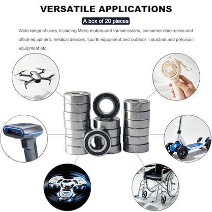 20 PCS 688-RS Double Shielded Ball Bearings 8x16x5 mm, High Speed Chrome Steel, Pre-Lubricated for Smooth RPM Performance - size: 688-RS