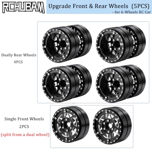 RCHUBAM 1.9" Dually Beadlock Wheel Rims for SCX10 TRX-4 TRX6 G63 6-Wheel | 5PC Aluminum Wheel Hubs,1/10 RC Hauler Crawler Truck Car Upgrade Part - style: 5PCS
