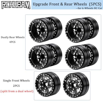RCHUBAM 1.9" Dually Beadlock Wheel Rims for SCX10 TRX-4 TRX6 G63 6-Wheel | 5PC Aluminum Wheel Hubs,1/10 RC Hauler Crawler Truck Car Upgrade Part - style: 5PCS