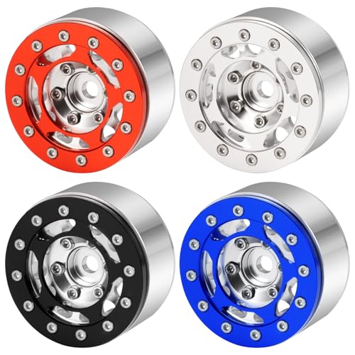 4PCS Aluminum 1.55" Beadlock Wheel Replacement Ring for AXIAL UTB18 D90 TF2 CC01 AX90069 MST JIMNY 1/10 RC Crawler Trail Truck Car (Blue) - color: Blue
