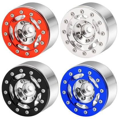 4PCS Aluminum 1.55" Beadlock Wheel Replacement Ring for AXIAL UTB18 D90 TF2 CC01 AX90069 MST JIMNY 1/10 RC Crawler Trail Truck Car (Blue) - color: Blue