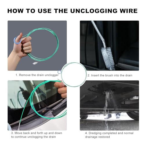 3PCS Auto Sunroof Drain Cleaning Tool, 118in Flexible Tube Cleaner with Wire Brush Syringe Hose, Universal Slim Dredging Tools for Windshield Wiper Drain Hole Air Tube Hoses