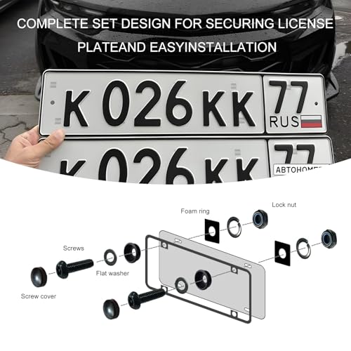 Anti Theft License Plate Screws Kit, M6 (1/4") Tamper Proof Car Tag Frame Mounting Hardware, Rustproof Stainless Steel Security Bolt for Front Rear License Plate Holder