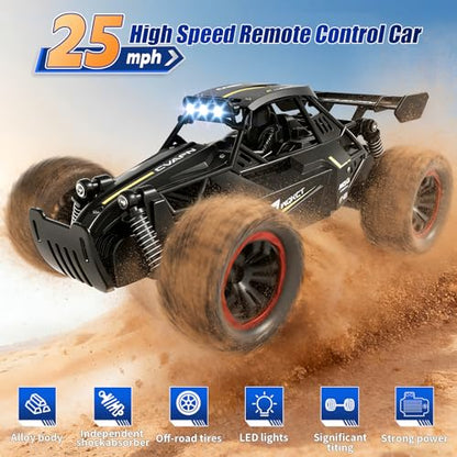 Jiakora Remote Control Car, Fast RC Monster Truck with Durable Metal Body, 1:16 Off-Road RC Crawler with LED Headlights, All-Terrain Drift Car, 3 4 5 6 7 8 9 10 Year Old Boys Girls Kids Gifts - color: Black