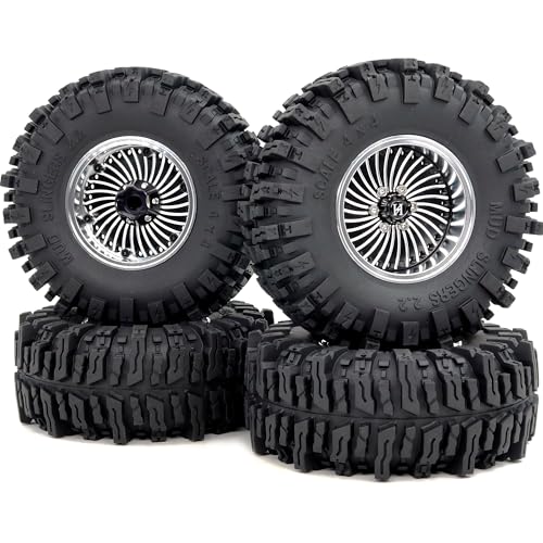 HOBBYSOUL Adjustable Offset 2.2 Beadlock Wheels and Tires 124mm Tall Mud Slingers tyre & 40mm Wide Rims for 1/10 RC Crawler TRX4 SCX10 Capra Upgrades,HS701530