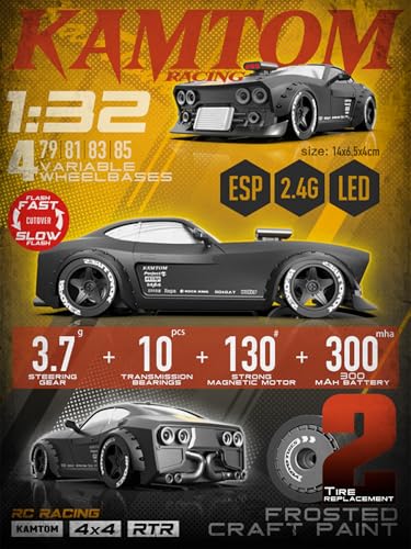 RC Drift Car 1/32 Scale High-Speed 4WD Mini Electric Remote Control Car, 30 km/h with Gyro Stabilization and LED Lights, Suitable for Adults (KM3299-Red) - color: Red