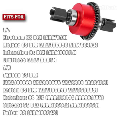 RC 43T Differential & 13T Main Gear Upgrades Part for 1/7 Fireteam/Infraction/Mojave 6s BLX Limitless,1/8 Kraton/Notorious Outcast/Typhon/Talion 6s BLX,Red