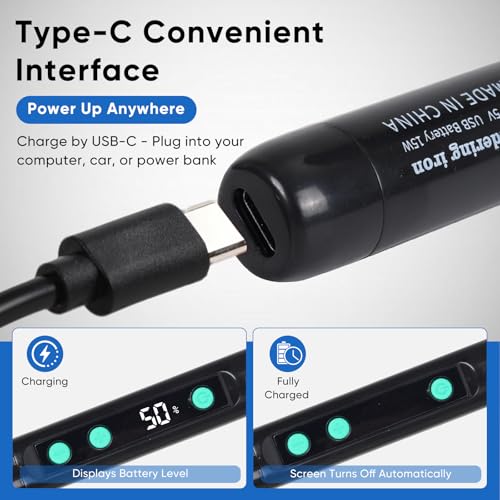 Cordless Soldering Iron Kit, 1100mAh USB-C Rechargeable Soldering Iron with LCD Screen, Portable Battery Powered Soldering Pen for Electronics Repair, Hobby DIY Projects