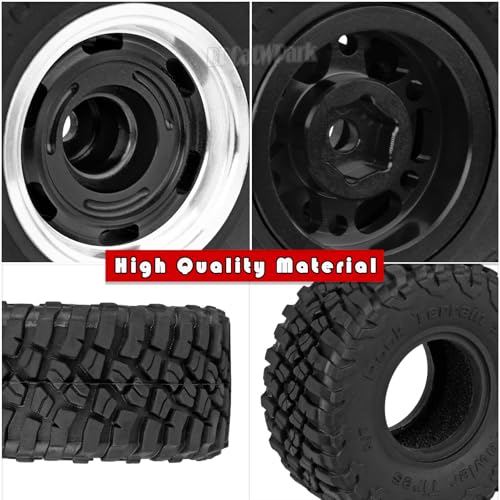 RC 1.0 Wheels and Tires for 1/18 TRX4M,1/24 Axai1 SCX24 RC Crawler Car,RC Aluminum Wheel Rims & Rubber Tires w/Foam Inserts,RC 1.0 Off Road Buggy Rally Wheels and Tires,Black - color: Black - (4pcs Bailuchi Tires)
