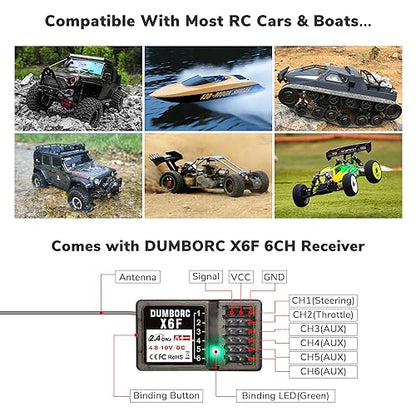 ATA HOBBY DUMBORC X4 2.4GHz 4-Channel RC Radio Transmitter and 3PCS X6F Receiver with Fail-Safe & Low Voltage Alarm Function Mixed Mode for Rc Vehicle Car Boat Tank Model Parts Remote Controller