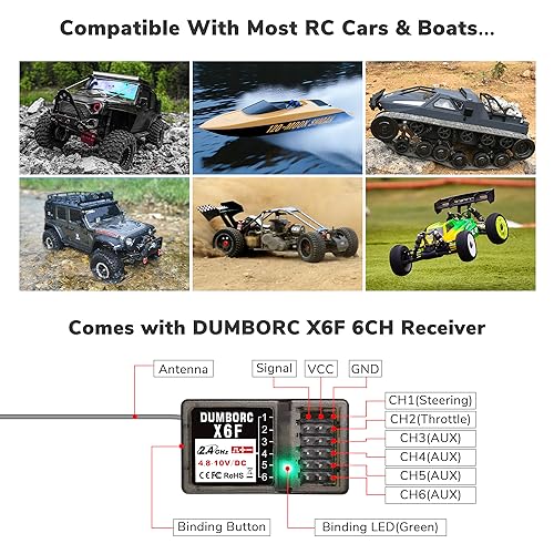 ATA HOBBY DUMBORC X4 2.4GHz 4-Channel RC Radio Transmitter and 3PCS X6F Receiver with Fail-Safe & Low Voltage Alarm Function Mixed Mode for Rc Vehicle Car Boat Tank Model Parts Remote Controller